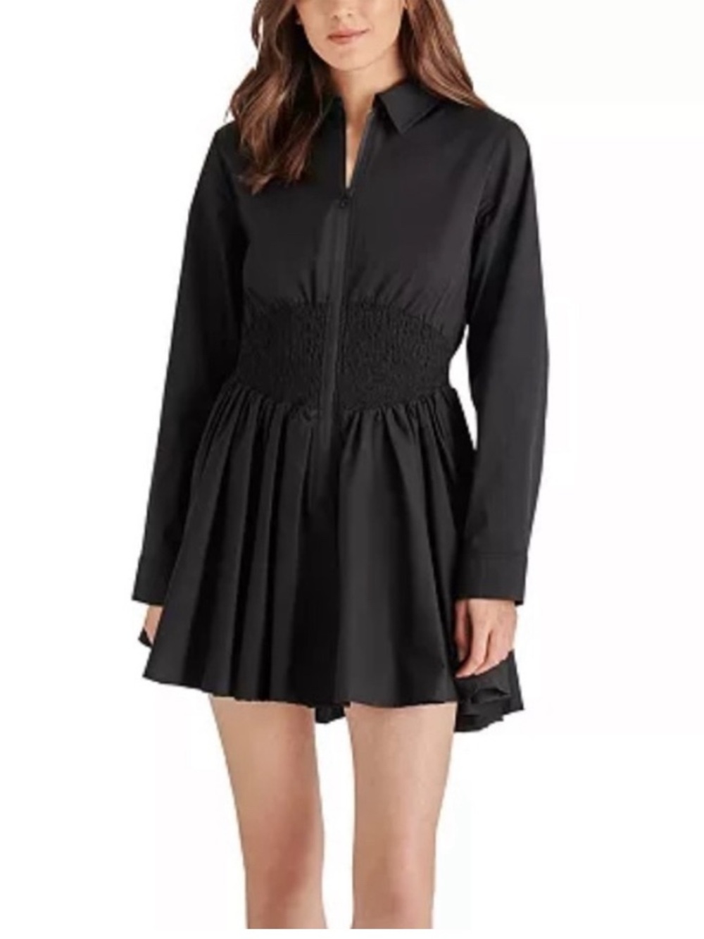 Steve Madden Black Smocked-Waist Shirt Dress - Women size Medium